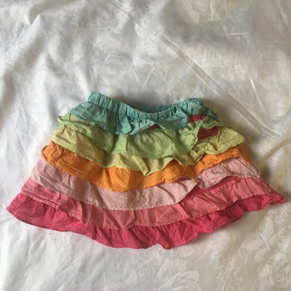 Gymboree Layered Ruffle Skirt Girls Size 4T Elastic Waist Pink Rainbow Pastel - Picture 2 of 3